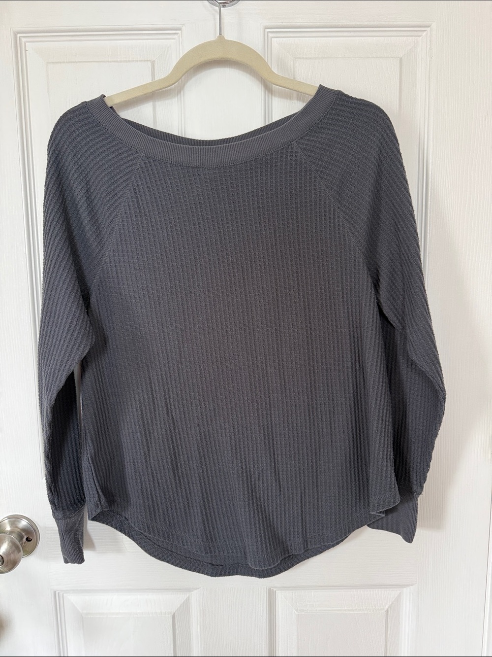 LOFT Charcoal Waffle Knit Long Sleeve Top